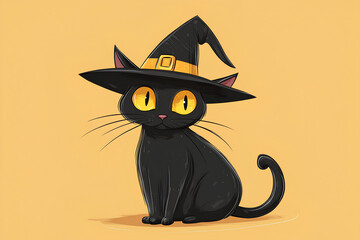 Sticker - Black cat witch hat cartoon animal