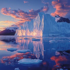 Canvas Print - Iceberg Reflecting Sunset in Arctic Waters