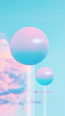 Wall Mural - Two pastel spheres float in the sky, creating an ethereal and dreamy scene.