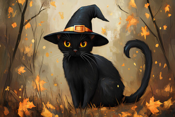 Sticker - Black cat witch hat cartoon animal