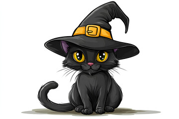 Sticker - Black cat witch hat cartoon animal