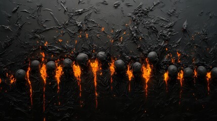 Poster - Close-up of textured black surface with glowing orange elements, creating a dramatic visual of contrast and beauty.