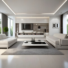 Sticker - modern living room with fireplace