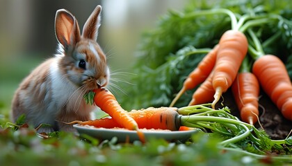 Poster - Rabbit feasting on a crisp carrot in a vibrant natural setting