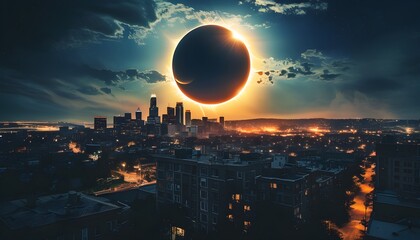 Wall Mural - Urban Solar Eclipse Captured in Stunning Photographic Detail