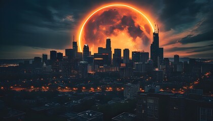 Wall Mural - Urban Solar Eclipse Captured in Stunning Photographic Detail