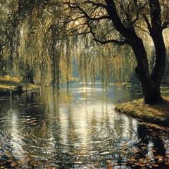 Poster - Peaceful Weeping Willow by the Lake