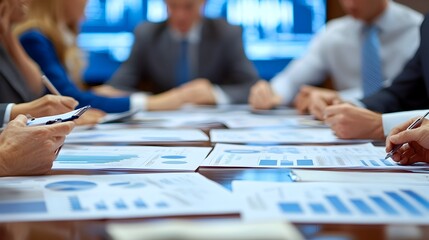 Wall Mural - Group of Professionals Analyzing Data and Strategizing at Conference Table