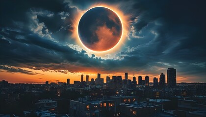 Wall Mural - Urban Solar Eclipse Captured in Stunning Photographic Detail