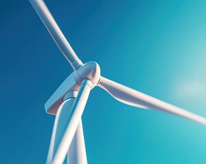 Close-up of a wind turbine blade against a blue sky