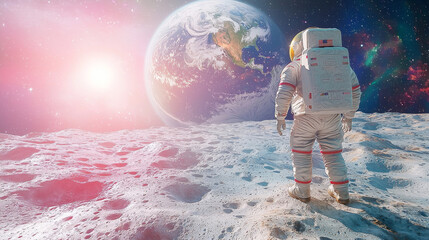 Wall Mural - Astronaut on the moon gazing at Earth.