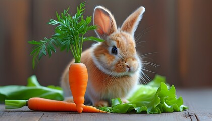 Adorable bunny enjoying fresh carrots and crisp lettuce, highlighting the importance of pet nutrition