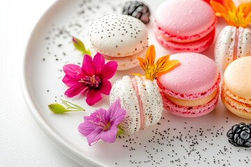 Poster - A plate of assorted pastries with flowers and berries on top