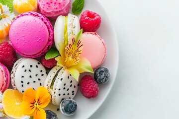 Poster - A plate of assorted pastries and fruit, including raspberries, blueberries