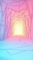 Wall Mural - Abstract geometric tunnel with pink, blue, and yellow gradient.