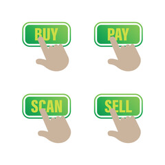 Wall Mural - buy, scan, sell, pay with hand touch button vector design template