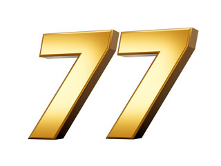 Gold number 77 Seventy Seven isolated white background. shiny 3d number made of gold 3d illustration
