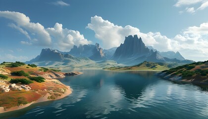 Wall Mural - Futuristic Digital Landscape with Photorealistic Detail and Cutting-Edge Scenery