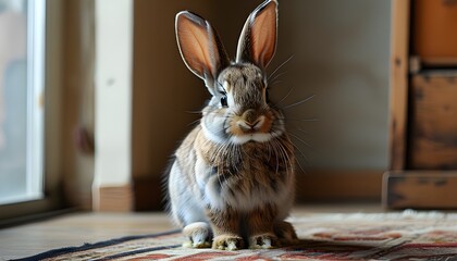 Wall Mural - Charming rabbit posing in a cozy room filled with warmth and character