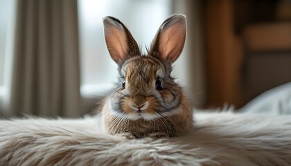 Wall Mural - Cozy Domestic Scene Featuring a Fluffy Rabbit