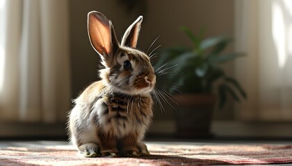 Wall Mural - Charming rabbit posing in a cozy room filled with warmth and character