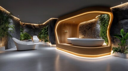 Sticker - Modern Spa Interior with Soft Lighting and Nature Elements