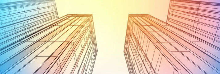 Wall Mural - Abstract view of tall buildings with a colorful gradient.