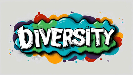 diversity graffiti lettering illustration design on plain white background