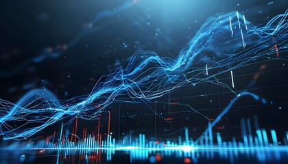 Poster - Dynamic Abstract Blue Data Lines and Graphs on Dark Background for Business and Technology Concepts