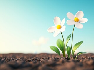 Two beautiful white flowers bloom against a clear blue sky, symbolizing nature's beauty and new beginnings.