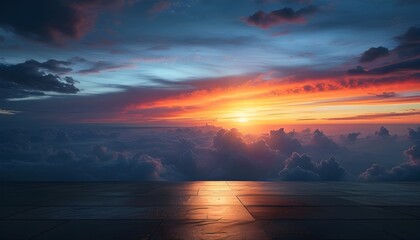 Wall Mural - Ethereal transition of sunset clouds against a dark floor backdrop blending seamlessly into a starry night sky