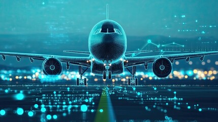 Wall Mural - Smart Digital Airplane, AI in Aviation Technology: Flight Navigation, Safety Protocols, and Fuel Efficiency Enhanced by Artificial Intelligence.