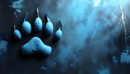 Abstract Blue Background Featuring Black Paw Prints for Animal and Nature Inspired Designs