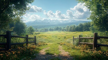 Canvas Print - Serene Meadow with Mountain View and Blue Skies