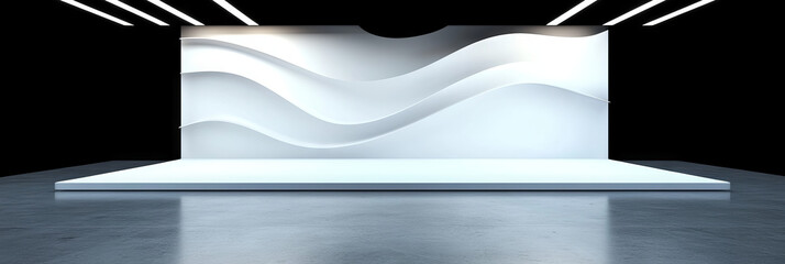 Poster - Empty stage with a white wavy backdrop.