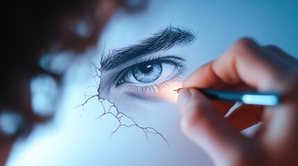 Canvas Print - An artist sketching a portrait with intricate details, showcasing talent and precision.