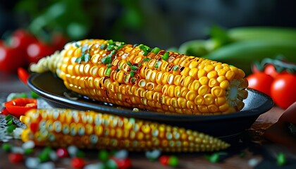 Wall Mural - Deliciously Buttered Boiled Corn Macro Shot for Food Background and Wallpaper