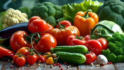 Wall Mural - Colorful vegetable wallpaper showcasing healthy and vibrant food options, highlighting their nutritional benefits in a stylized macro perspective