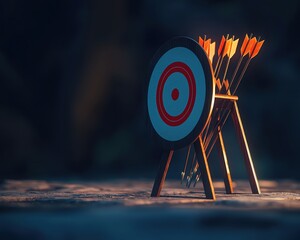 Conceptual illustration depicting Archery target and upward arrows