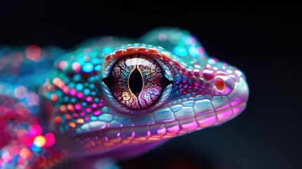 Wall Mural - Creative compositions of neon reptiles and amphibians against black backgrounds, showcasing their vivid colors and unique appearances in an artistic and dramatic style.