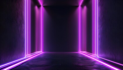 Wall Mural - Futuristic Dark Background with Purple Neon Lines and Ample Copy Space