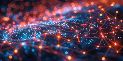 Aufkleber - Futuristic concept of a connected world, with glowing lines and nodes representing digital networks. Generative AI.