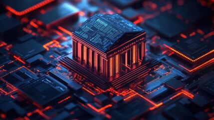 Poster - A building made of computer chips and wires