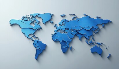 Wall Mural - blue world map on a gray background highlighting continents and countries for educational and geogra