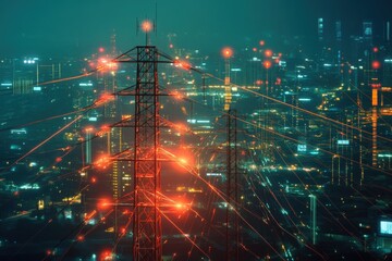 Electrical connection Energy infrastructure supply distribution of energy transmission high voltage supply plasma power High power electricity poles in urban area connected to smart grid