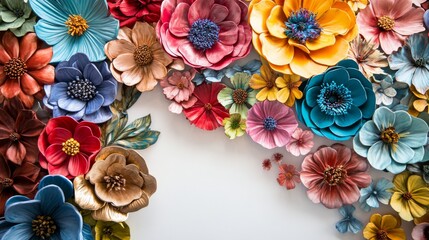 Poster - A colorful display of flower wall panels features an array of rich hues and detailed patterns, creating a lively and artistic decor element suitable for any setting
