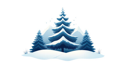 Winter pine trees, white isolate background