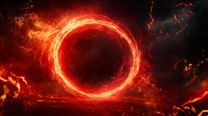 Poster - A vibrant red plasma circle filled with swirling lightning and glowing particles captivates the viewer against a dark backdrop, radiating powerful energy