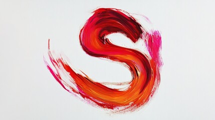 Poster - An abstract brushstroke forms a bold S letter, blending vibrant reds and oranges. The striking contrast with a white background highlights the artistic flair and dynamic expression