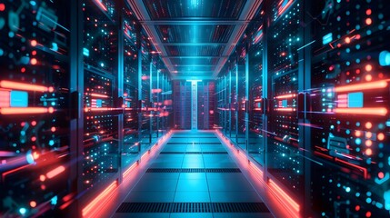 Poster - A futuristic, glowing data cache that stores frequently accessed data in a temporary layer, speeding up access times and reducing the load on the underlying system, with quick data retrieval visualize